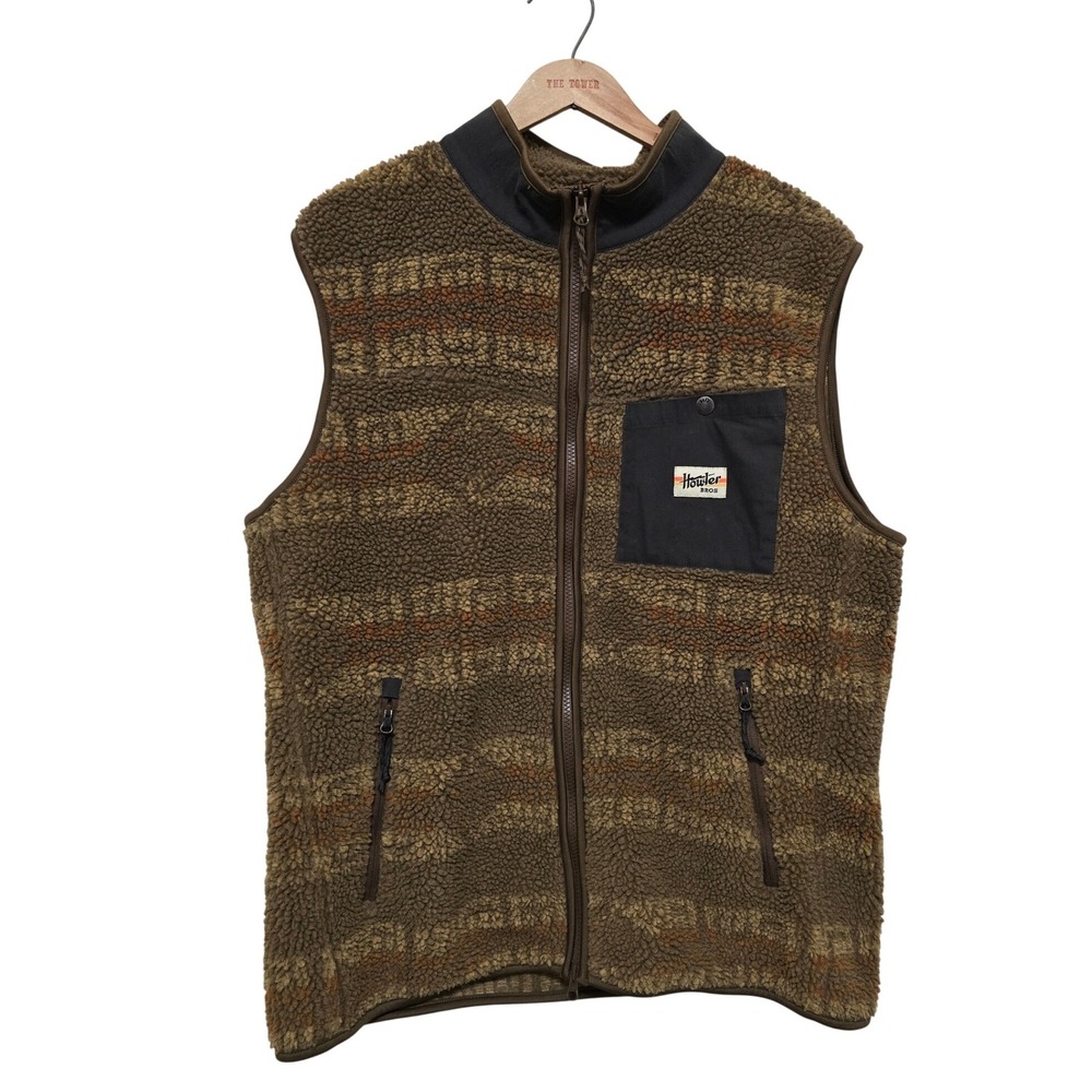 Howler Brothers Chisos Fleece Vest Mens Brown Size Large Full Zip Gilet - Picture 2 of 9